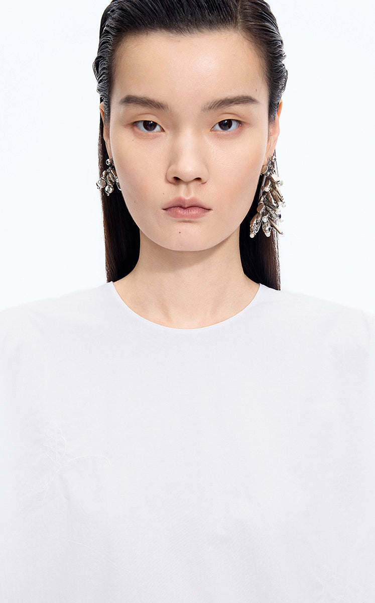 Top / JNBY Oversized Embroidered Cotton T-Shirt Ecru-2