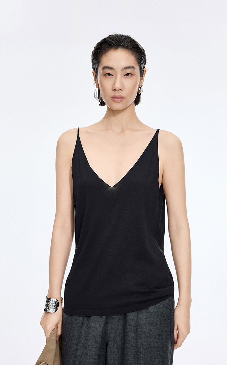 Top / JNBY Silk Knit V-Neck Camisole Black-2