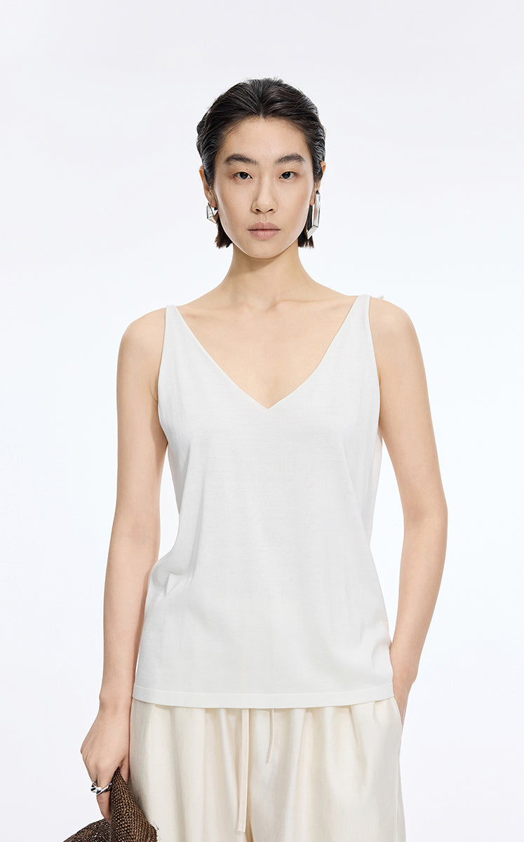 Top / JNBY Silk Knit V-Neck Camisole Off White-1