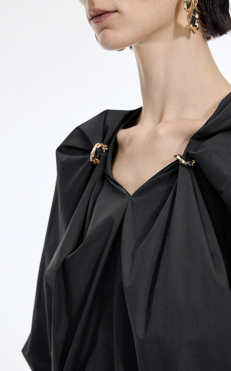 Top / JNBY Stretch Cotton Poplin V-Neck Shirt Black-3