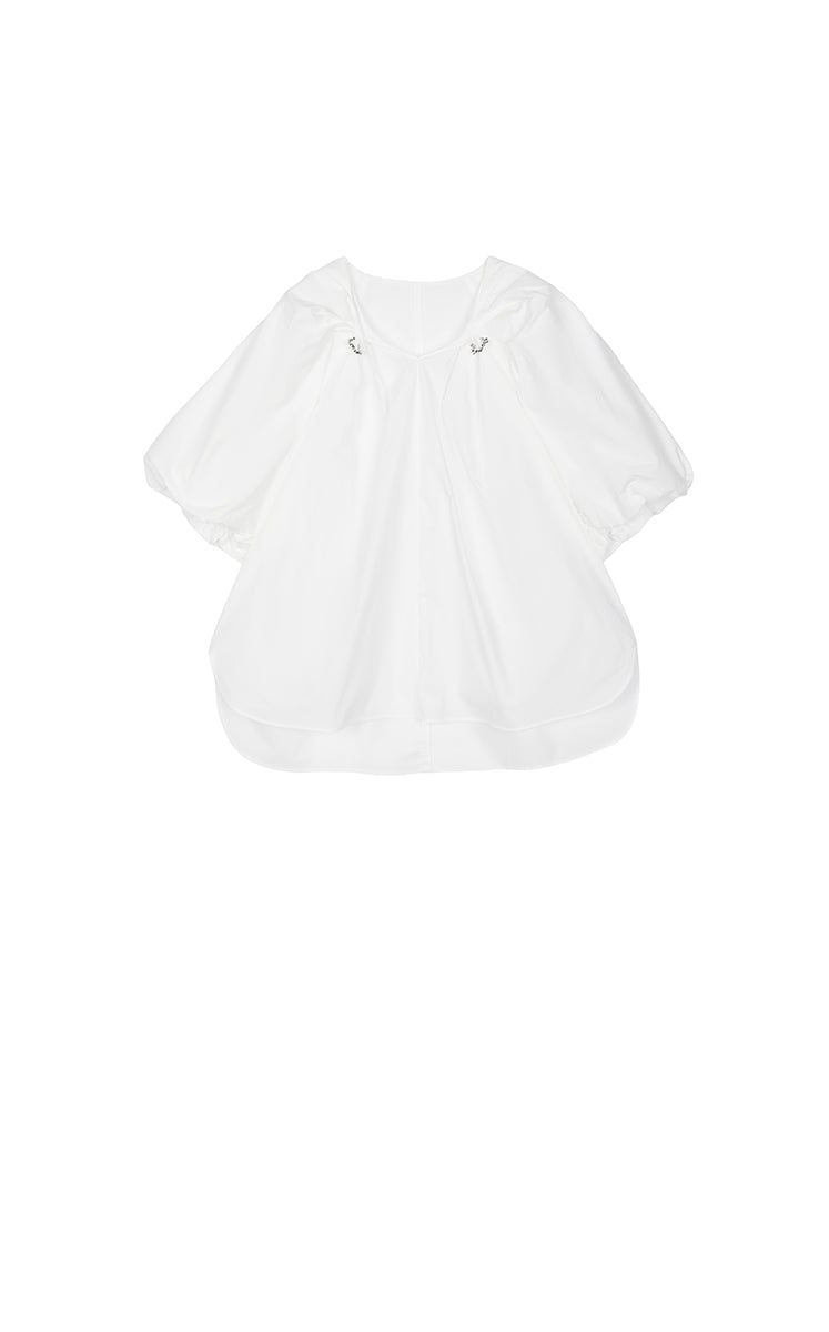 Top / JNBY Stretch Cotton Poplin V-Neck Shirt Off White-1