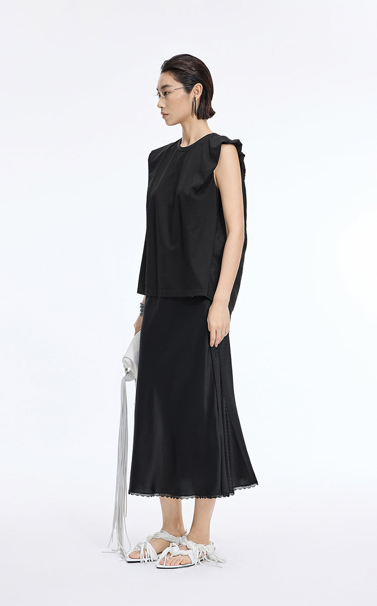 Top / JNBY Textured Polka Dot Cotton Sleeveless Top Black-2