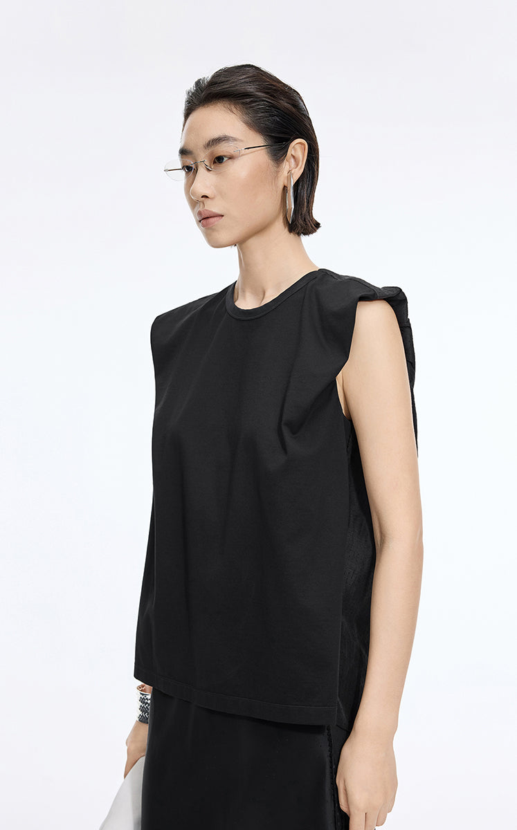 Top / JNBY Textured Polka Dot Cotton Sleeveless Top Black-2