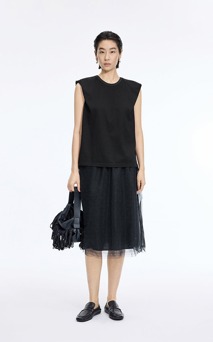Top / JNBY Textured Polka Dot Cotton Sleeveless Top Black-2