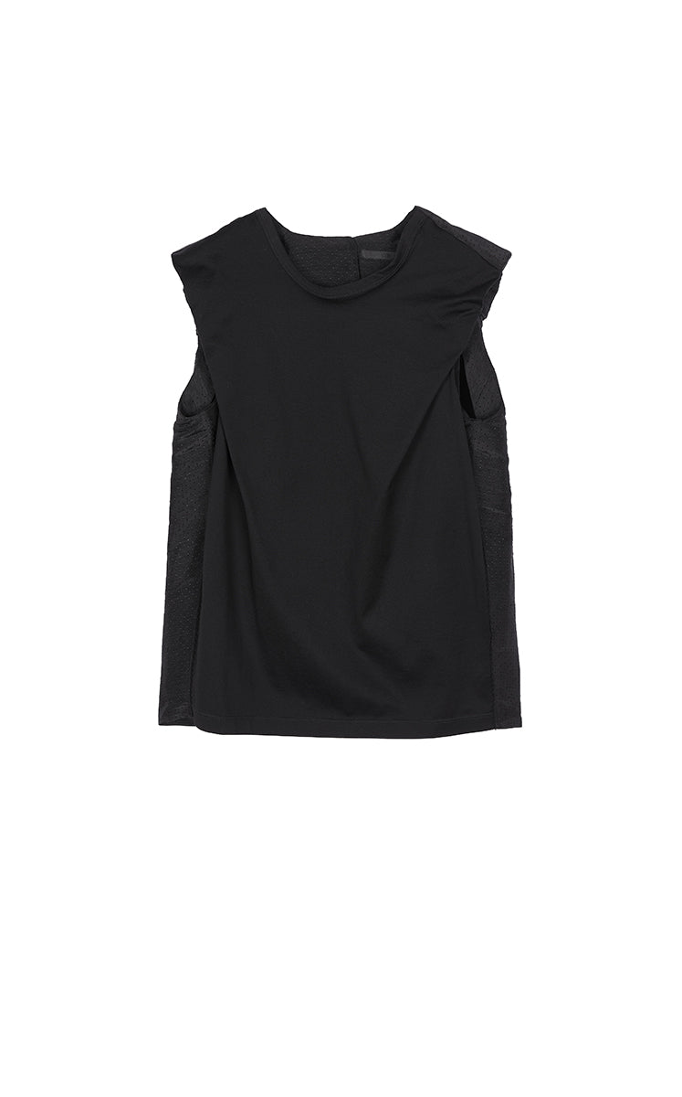 Top / JNBY Textured Polka Dot Cotton Sleeveless Top Black-2