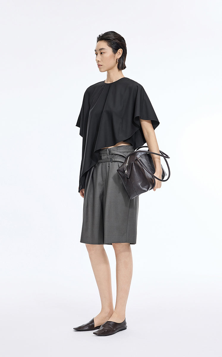 Top / JNBY Wool Cape-Style Short Sleeve Top Black-1