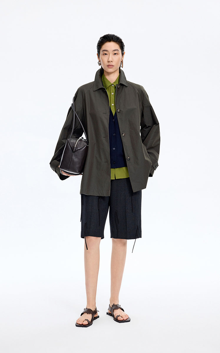Trench Coat / JNBY A-Line Cotton Blend Trench Coat Near Black