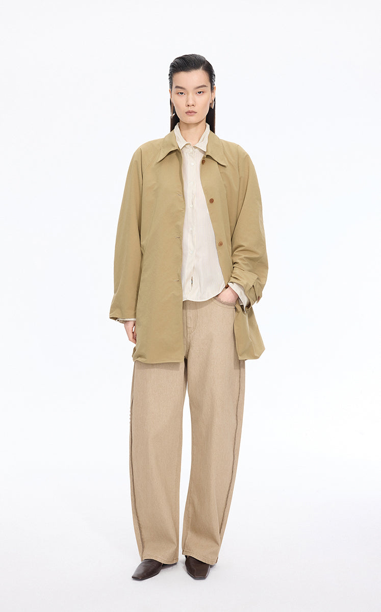 Trench Coat / JNBY Relaxed H-Shaped Raglan Sleeve Trench Coat Classic Khaki