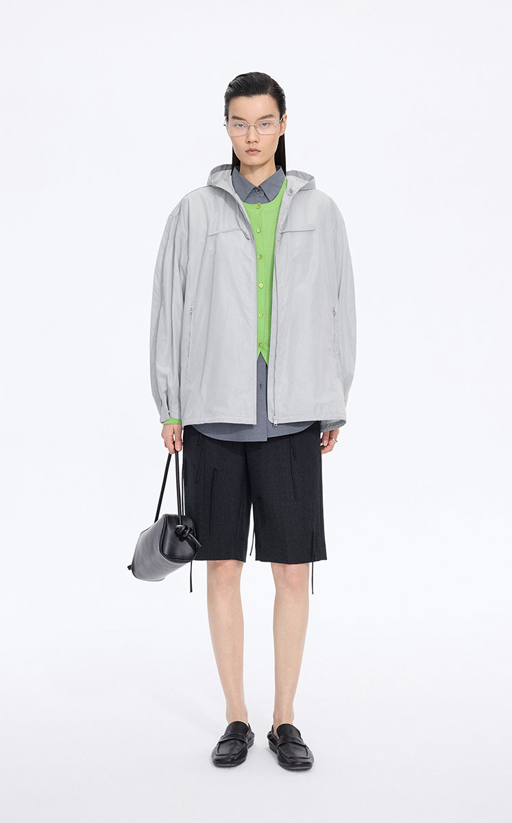 Trench Coat / JNBY Taffeta Oversized Hooded Short Trench Light Grey