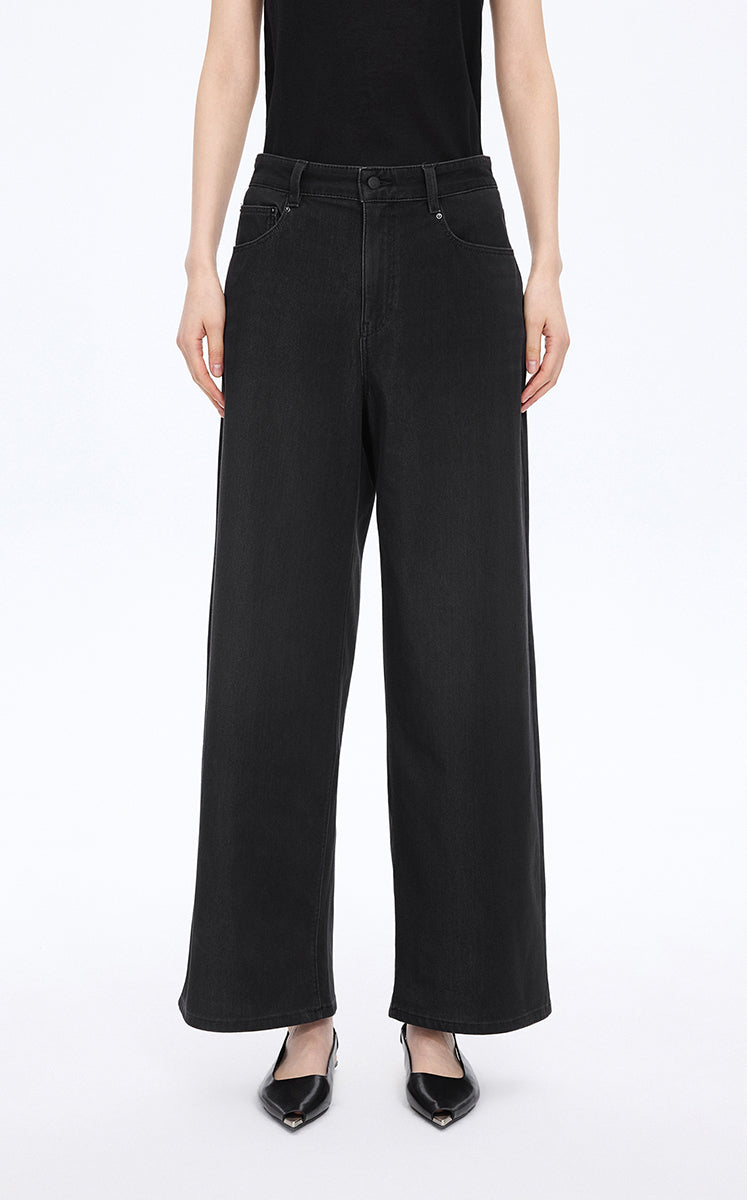 Trousers / JNBY Cool-Touch Wide Leg Knit Denim Pants Washed Black Denim