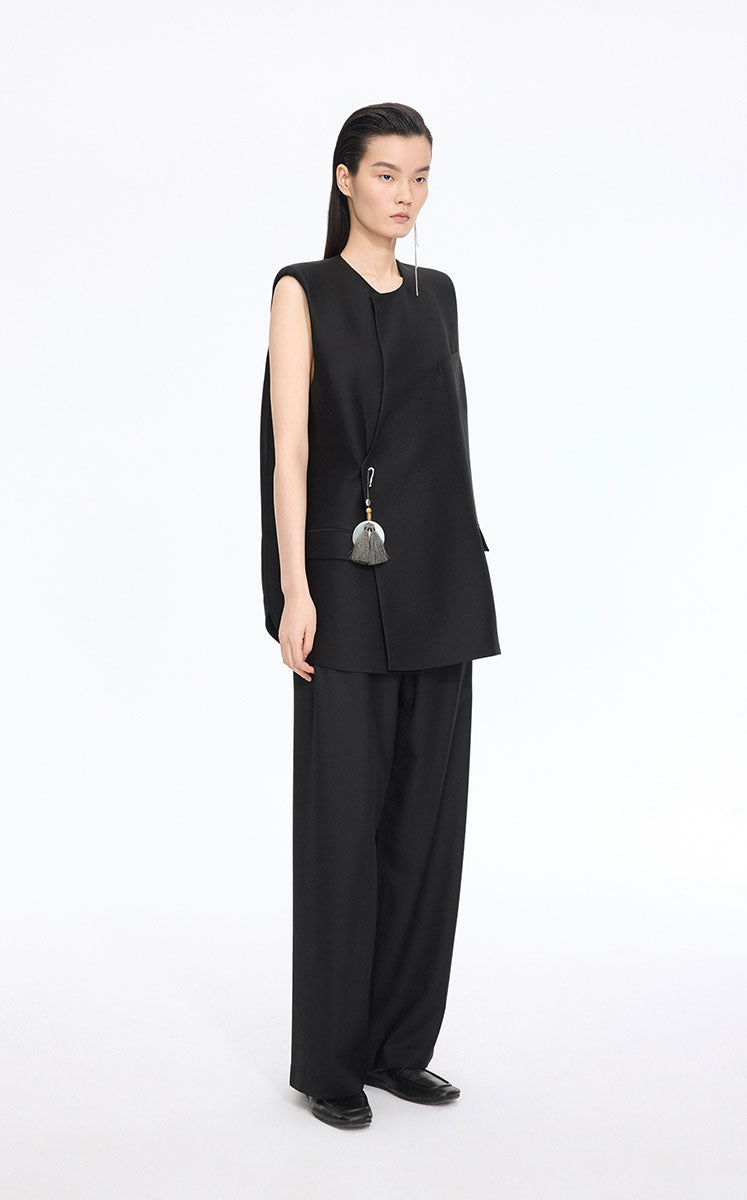 Vest / JNBY Crew Neck Wool Silk Blend Mid-Length Vest