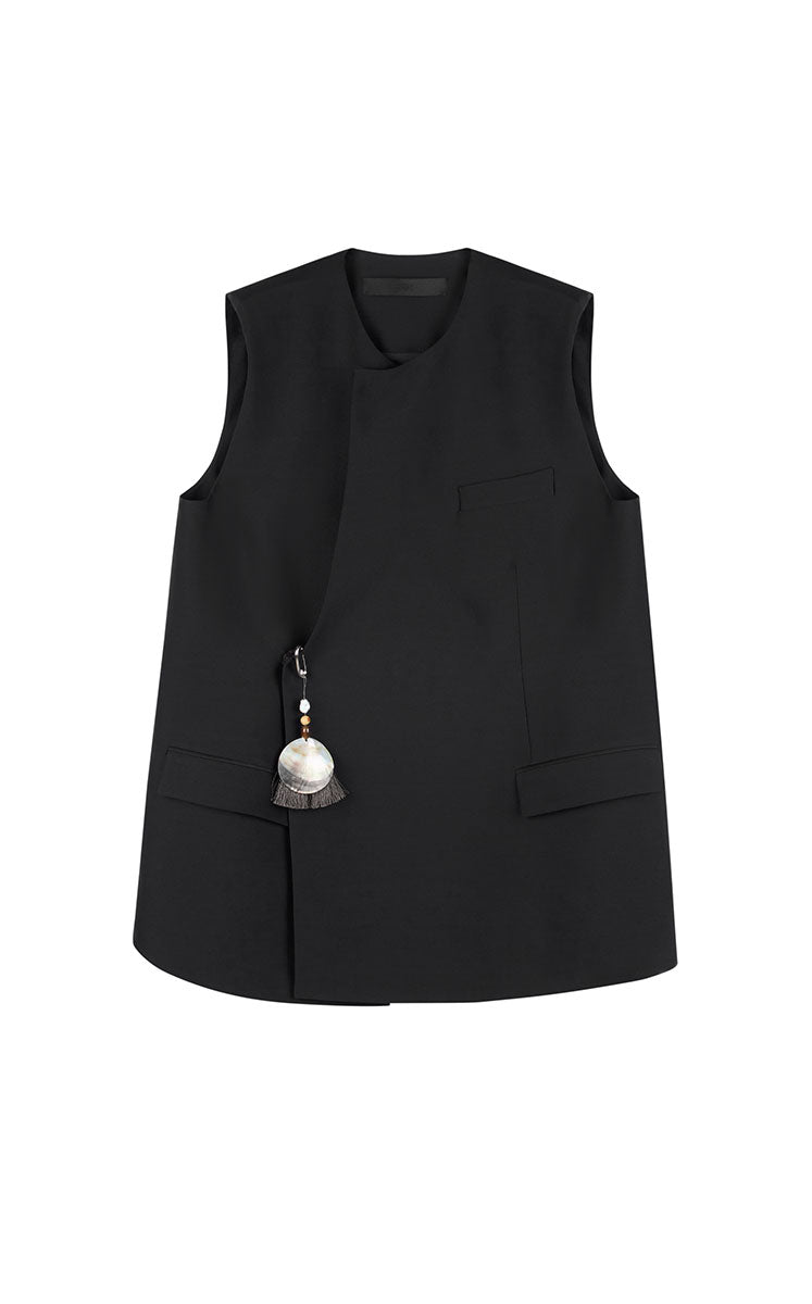 Vest / JNBY Crew Neck Wool Silk Blend Mid-Length Vest