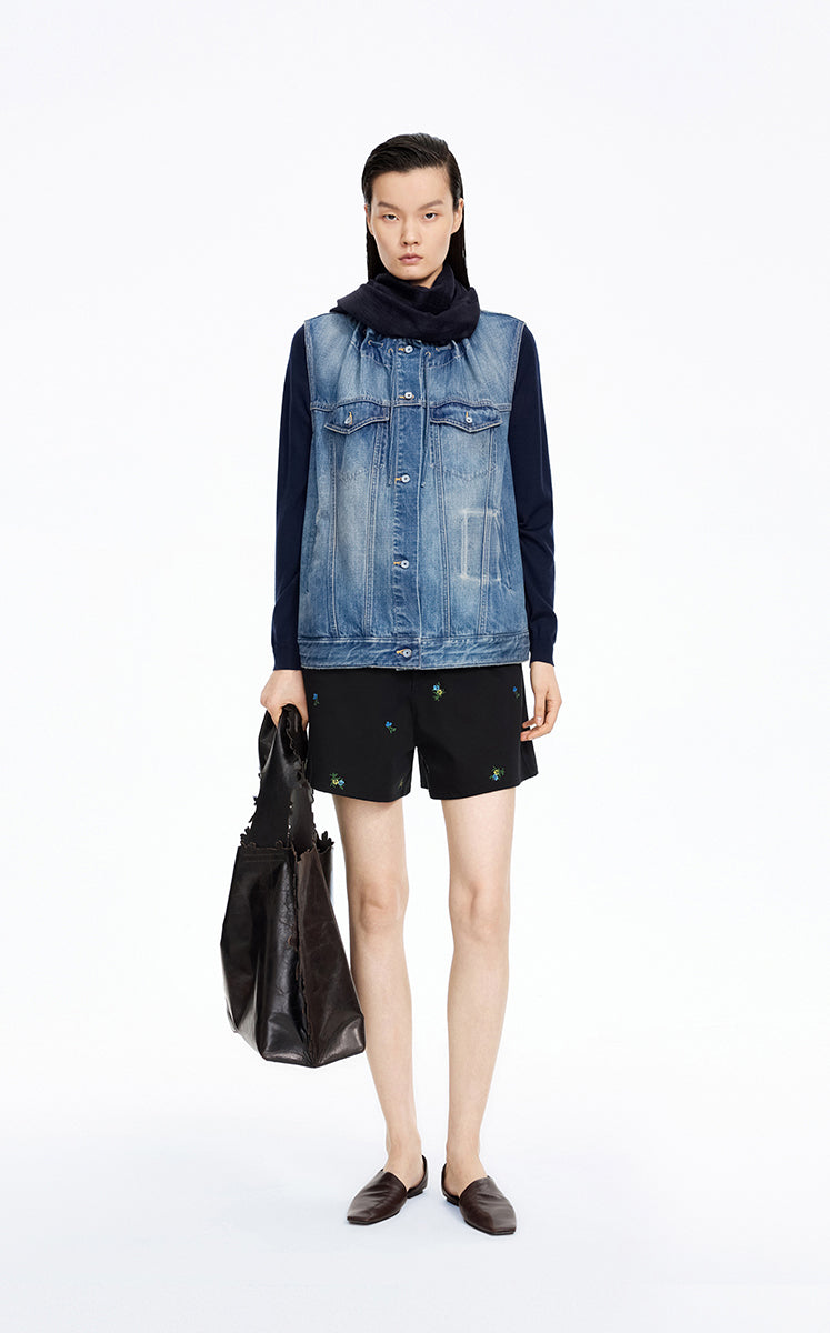 Vest / JNBY Drawstring Denim Mid-Length Vest Washed Denim Blue