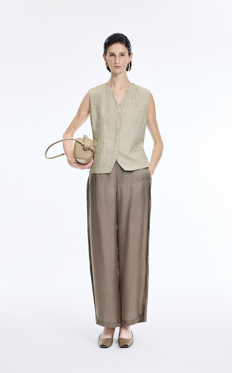 Vest / JNBY Textured Linen Blend Cropped Vest Light Olive