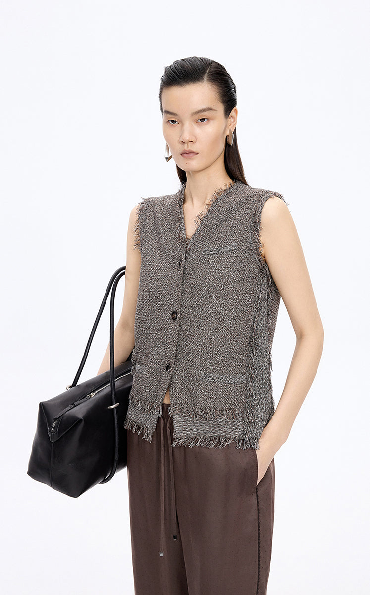 Vest / JNBY Cotton Knit Layering Vest Brown Marl-2