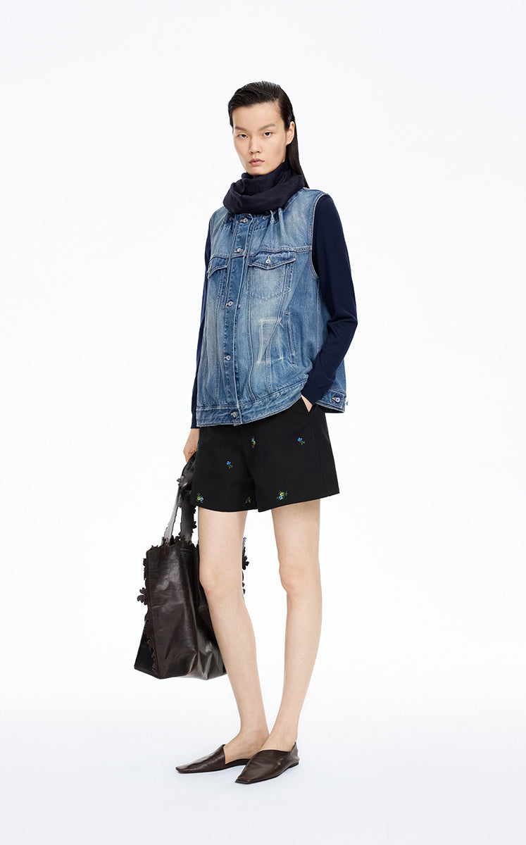 Vest / JNBY Drawstring Denim Mid-Length Vest Washed Denim Blue-2