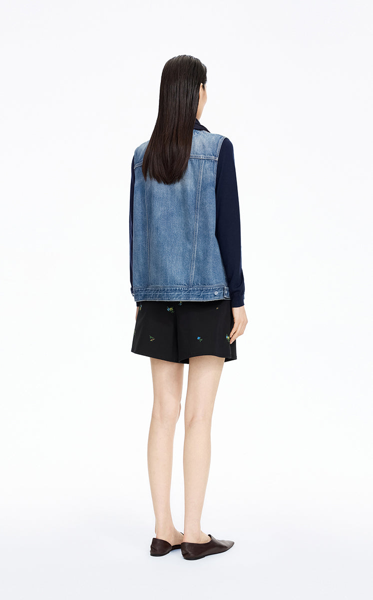 Vest / JNBY Drawstring Denim Mid-Length Vest Washed Denim Blue-2