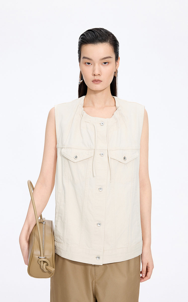 Vest / JNBY Drawstring Denim Mid-Length Vest Natural-1