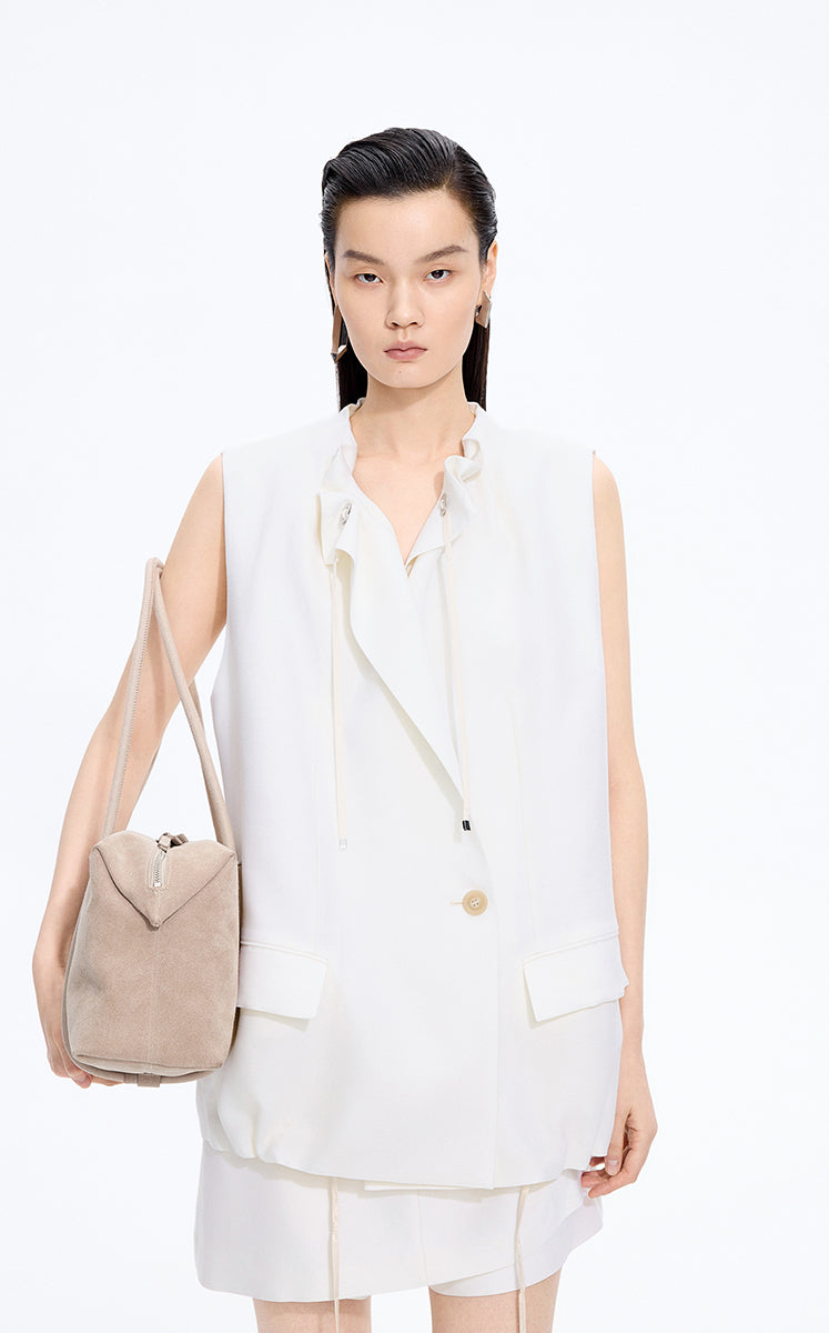 Vest / JNBY Sculptural Drawstring Neckline Vest Off White-2