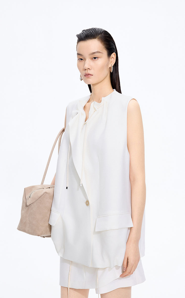 Vest / JNBY Sculptural Drawstring Neckline Vest Off White-2