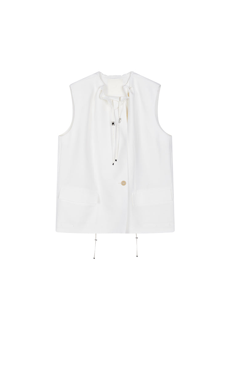 Vest / JNBY Sculptural Drawstring Neckline Vest Off White-2