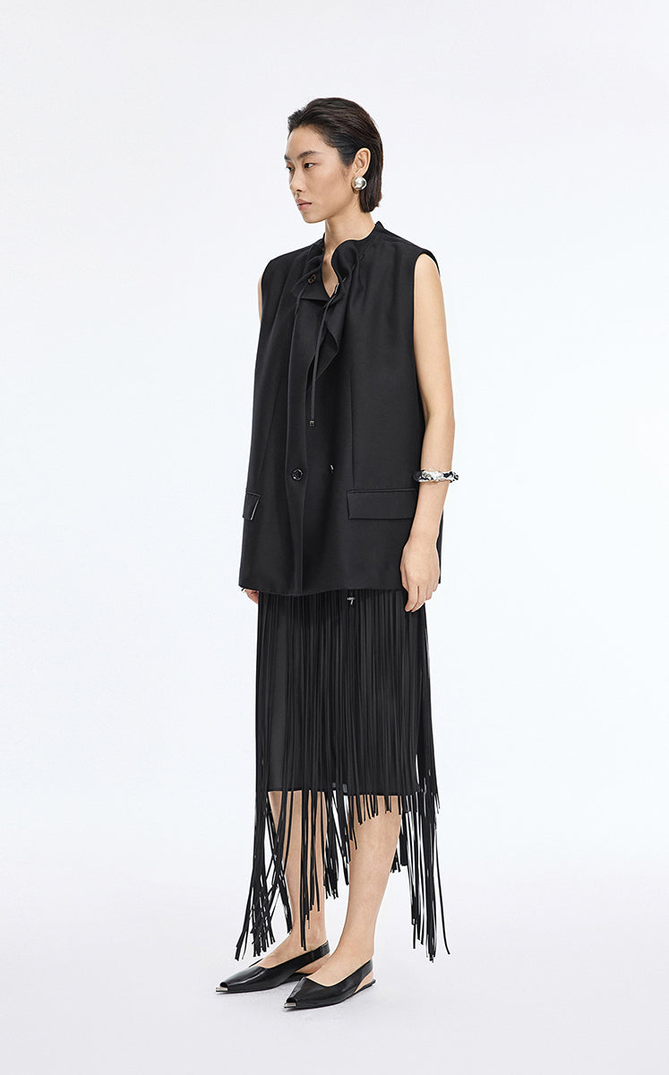Vest / JNBY Sculptural Drawstring Neckline Vest Black-3