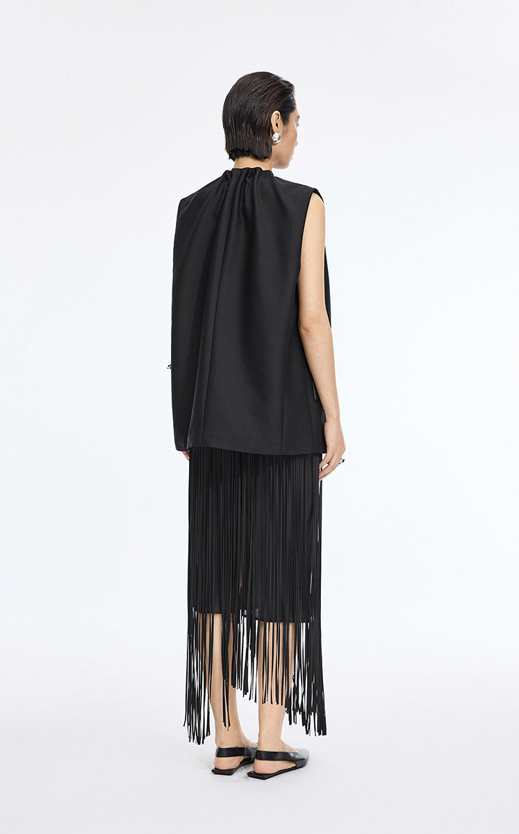 Vest / JNBY Sculptural Drawstring Neckline Vest Black-3