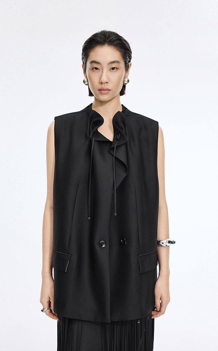 Vest / JNBY Sculptural Drawstring Neckline Vest Black-3