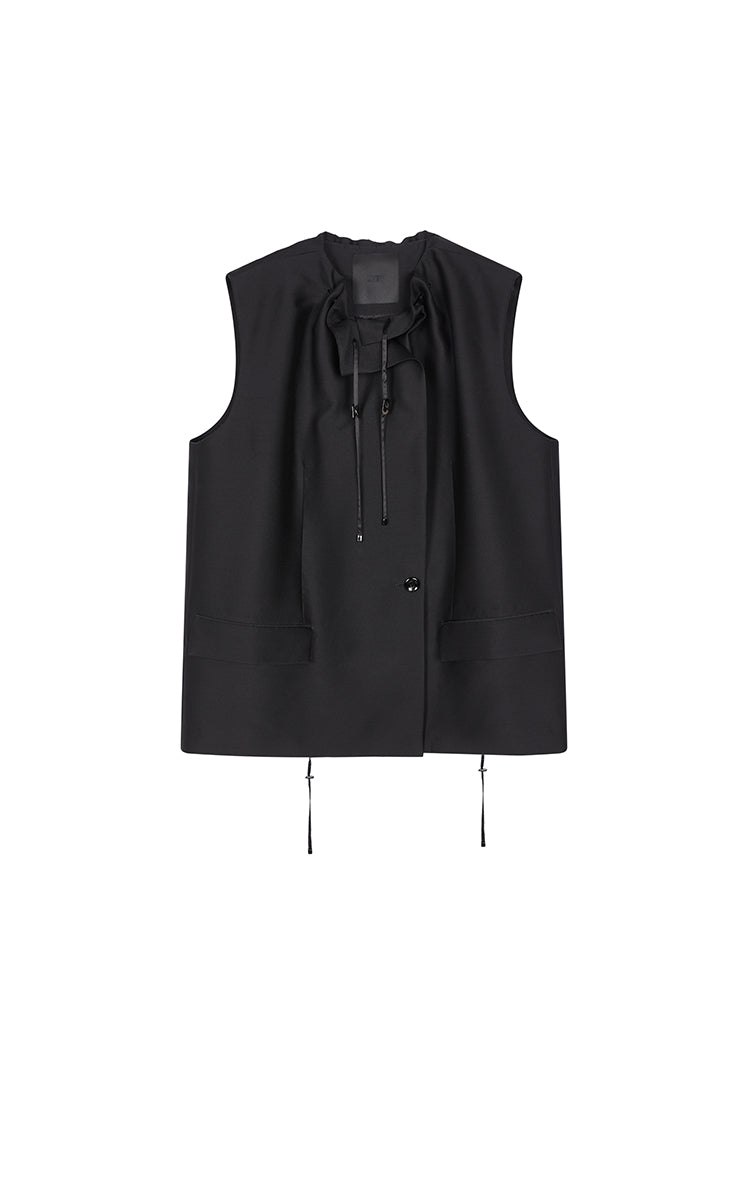 Vest / JNBY Sculptural Drawstring Neckline Vest Black-3