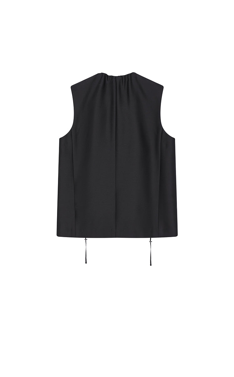 Vest / JNBY Sculptural Drawstring Neckline Vest Black-3