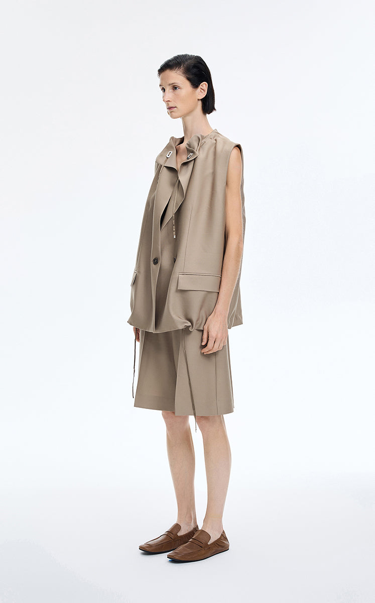 Vest / JNBY Sculptural Drawstring Neckline Vest Taupe Grey-1