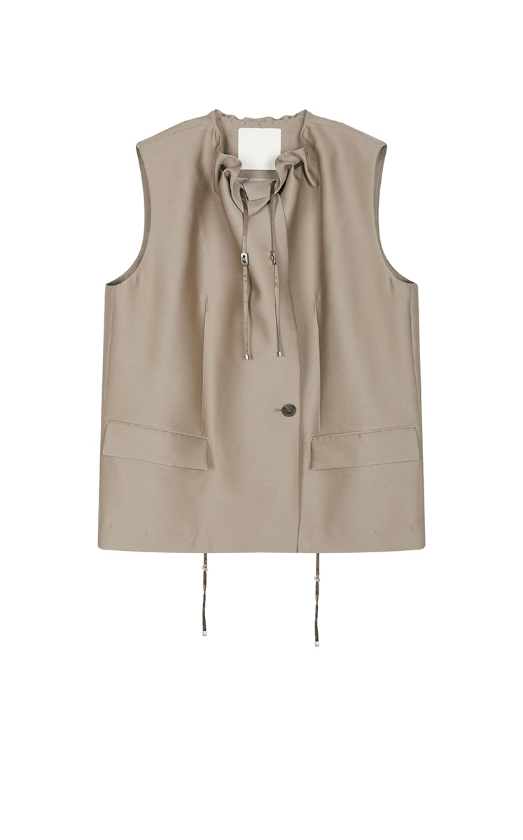 Vest / JNBY Sculptural Drawstring Neckline Vest Taupe Grey-1