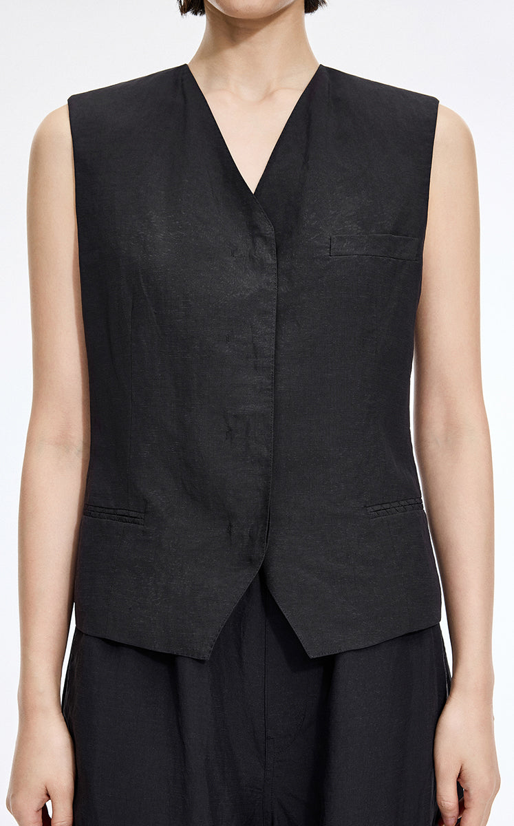 Vest / JNBY Textured Linen Blend Cropped Vest Black-2