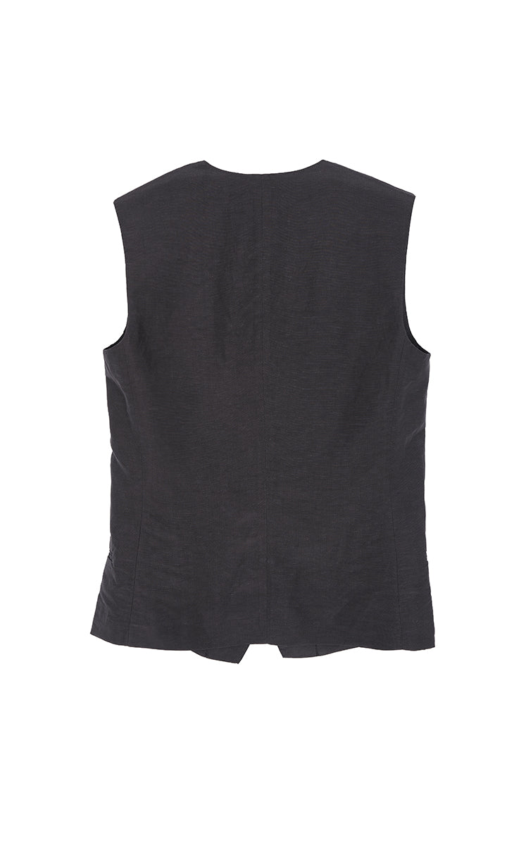 Vest / JNBY Textured Linen Blend Cropped Vest Black-2