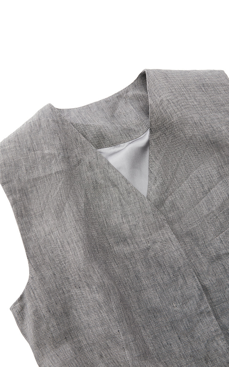 Vest / JNBY Textured Linen Blend Cropped Vest Light Grey Marl-3