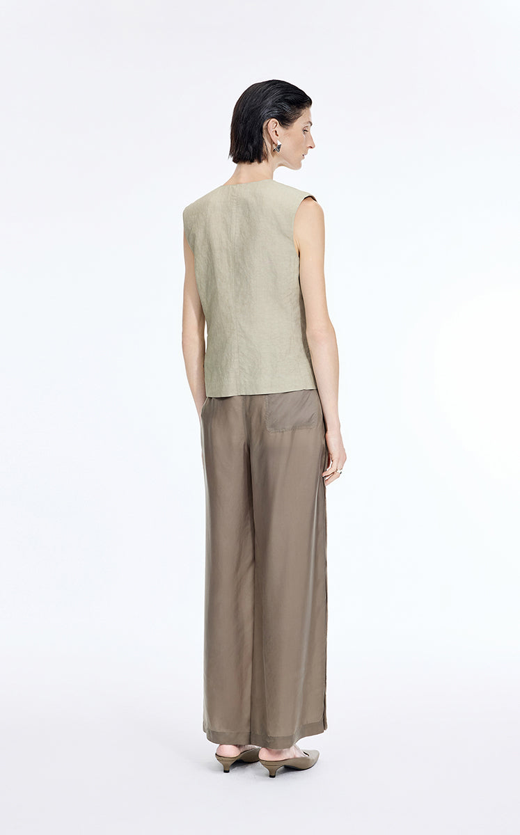 Vest / JNBY Textured Linen Blend Cropped Vest Light Olive-1
