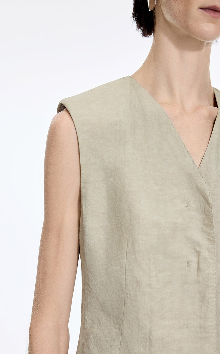 Vest / JNBY Textured Linen Blend Cropped Vest Light Olive-1