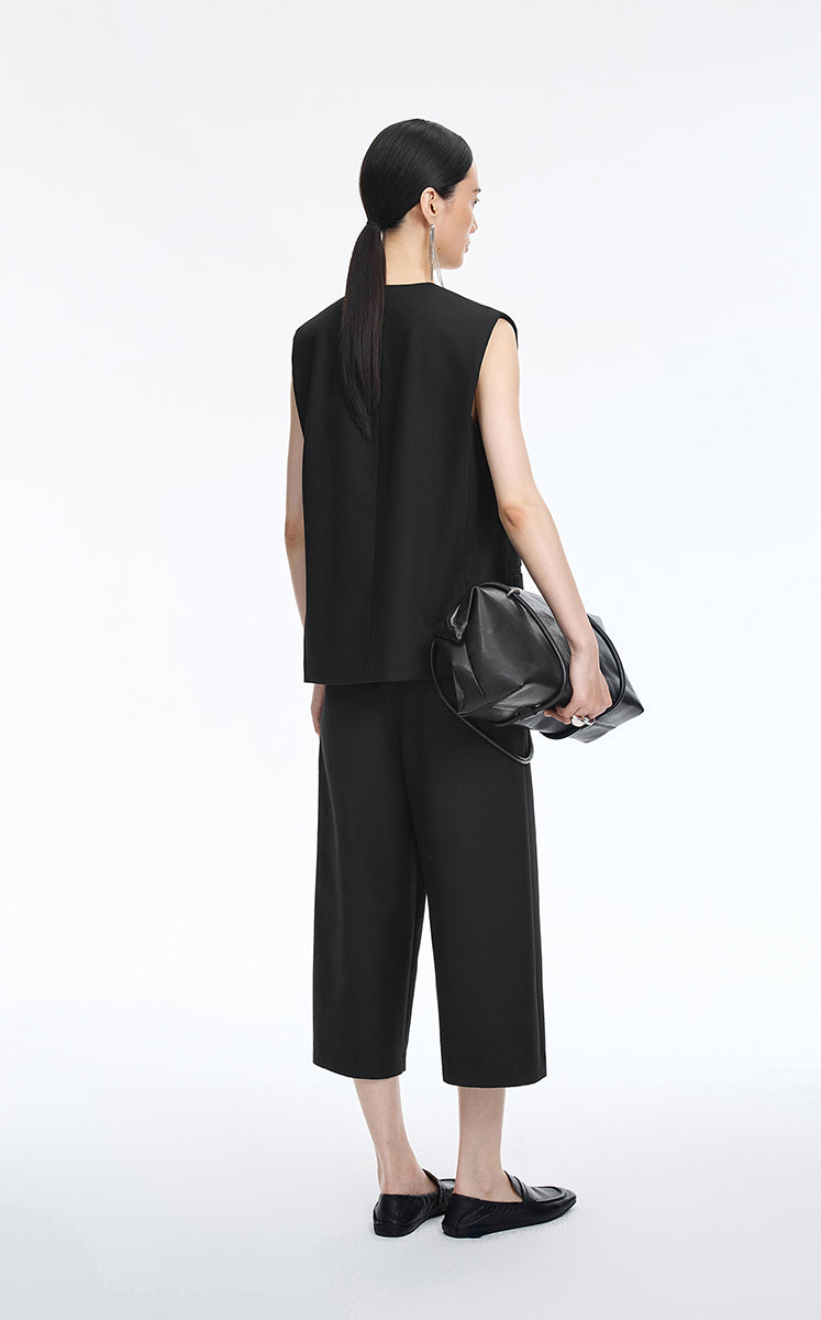 Vest / JNBY V-Neck Jacquard Mid-Length Vest Black-1