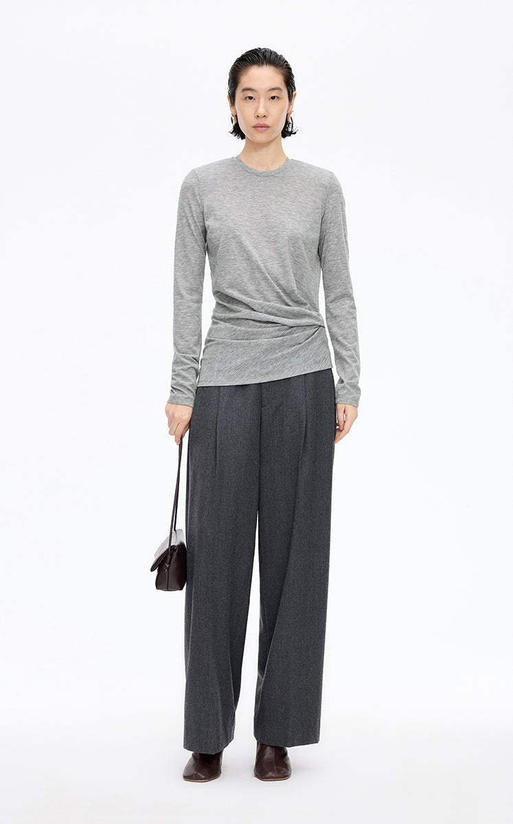 T-Shirt / JNBY Wool Blend Ruched Long Sleeve Tee