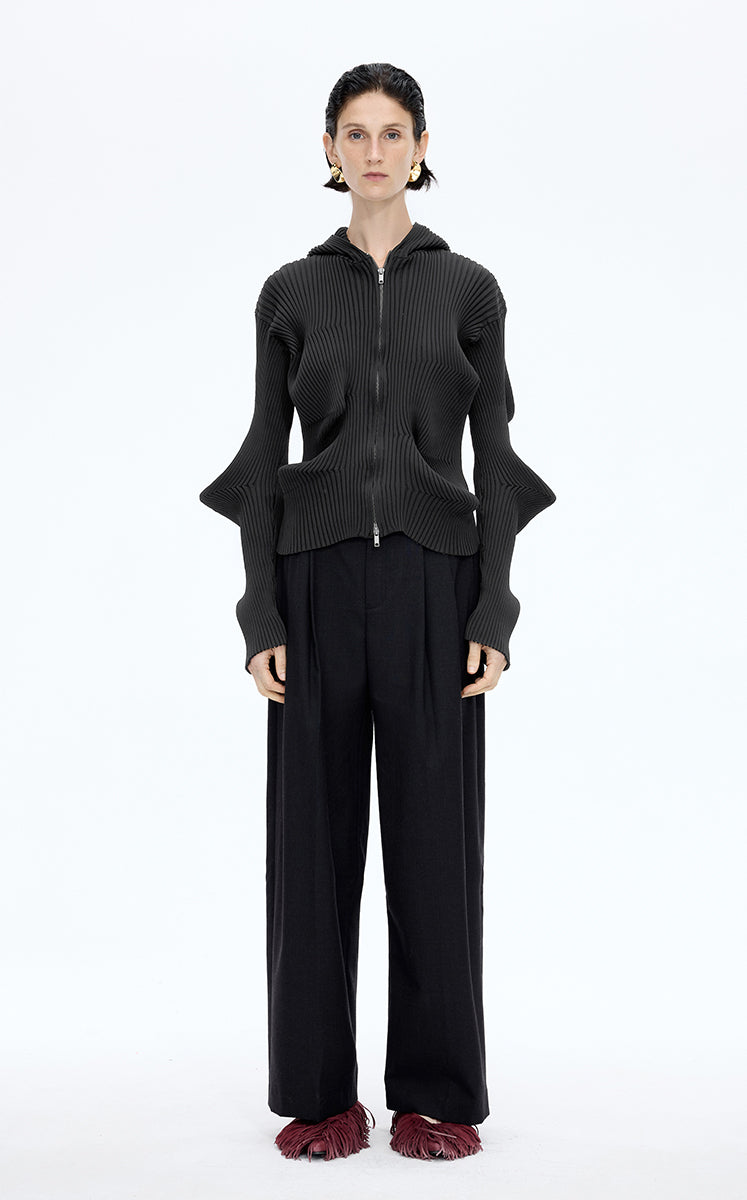 Sweater / JNBY Textured Stretch Longline Hooded Cardigan Black