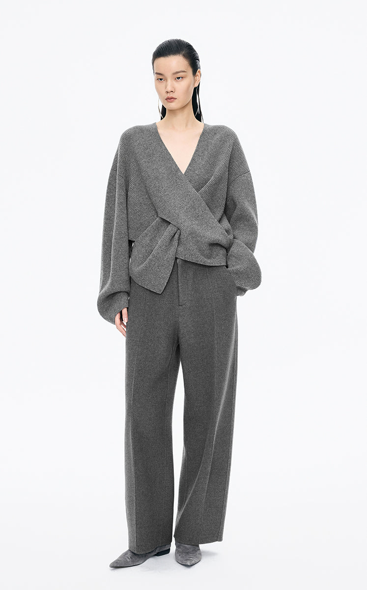 Sweater /(ESG)JNBY Loose Overlap Front Wool Pullover