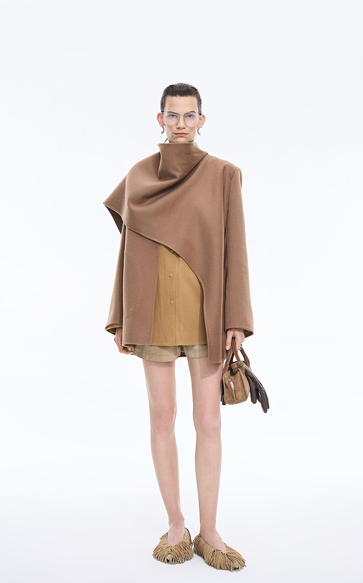 Coat / JNBY Loose Cashmere Wool Wrap Coat Brown