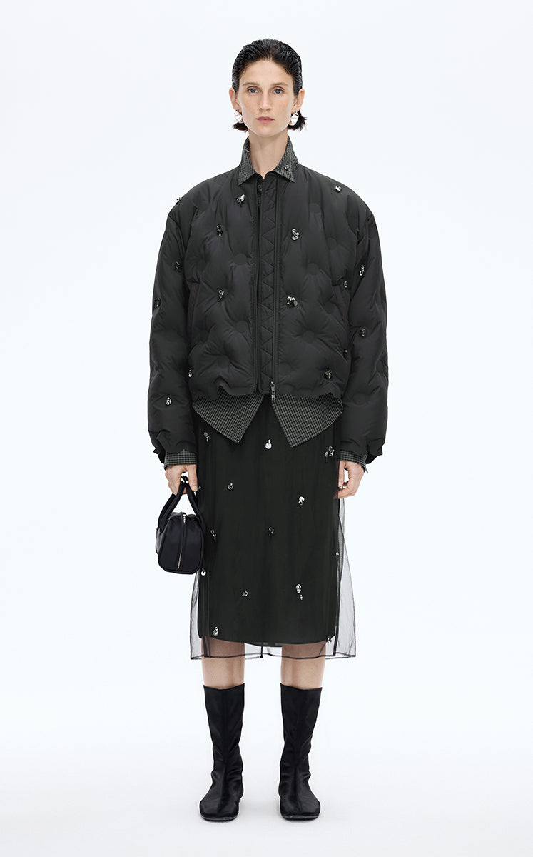 Down Coat / JNBY Oversized Beaded Cropped Down Coat Black