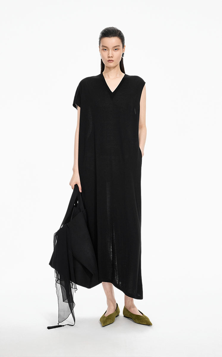 Dress / JNBY Machine-Washable Wool Sleeveless Dress Black
