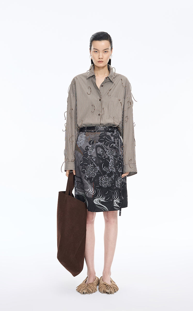 Shirt / JNBY Oversized Fringe Cotton Shirt Brown