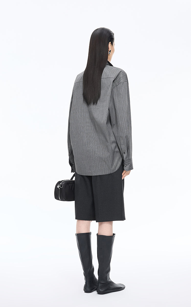 Shirt / JNBY Oversized Stripe-Layered Cotton Shirt
