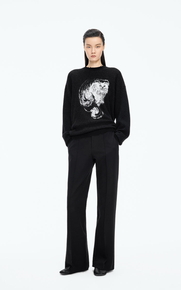 Sweater / JNBY Cat Motif Mohair Blend Pullover black