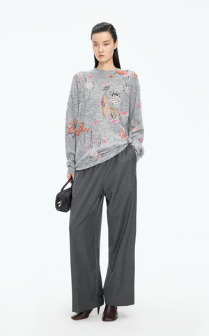 Sweater / JNBY Botanical Motif Mohair Blend Pullover