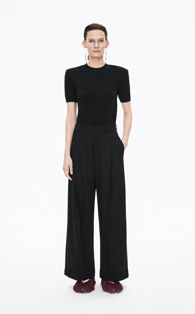 Sweater / JNBY Wool Stretch Short Sleeve Pullover black