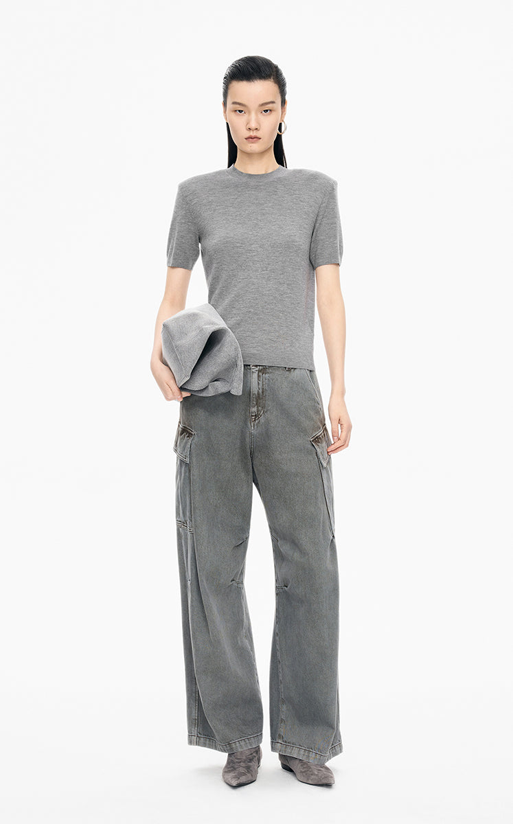 Sweater / JNBY Wool Stretch Short Sleeve Pullover grey
